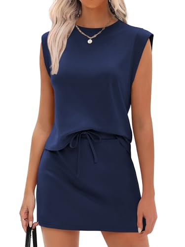 ANRABESS - ANRABESS Womens Summer 2 Piece Short Skirt Set - Cap Sleeve Athletic Tennis Workout Matching Set for Travel, Navy Blue, Medium - Best Deal on Amazon