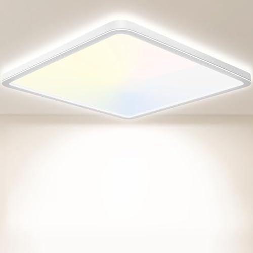 Seruno X LED Deckenleuchte 24W 6000K/4000K/3000K, 3200LM IP54 Ultra Dünn Deckenlampe, Flach Quadrat Modern Badezimmer Lampe Küchenlampe für Flur Schlafzimmer Balkon Wohnzimmer Büro Küche Keller Ø29CM