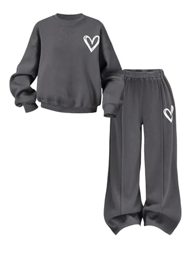SweatyRocks Zweiteiler Mädchen 8-12 Jahre Bekleidungssets Für Mädchen Sweatshirt Und Hose Set Kinder Jogginghose Und Pulli Set Herbst Outfit Grau 11 Jahre