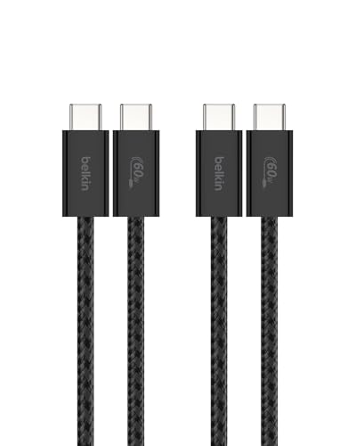 Belkin USB C to USB C Cable 2-Pack 3.3ft 60W - Type C Charger iPhone Charger Cord Soft Braided Flexible for iPhone 17 Galaxy S25 Pixel 10 Airpods iPad Pro & More Travel Essentials - Black