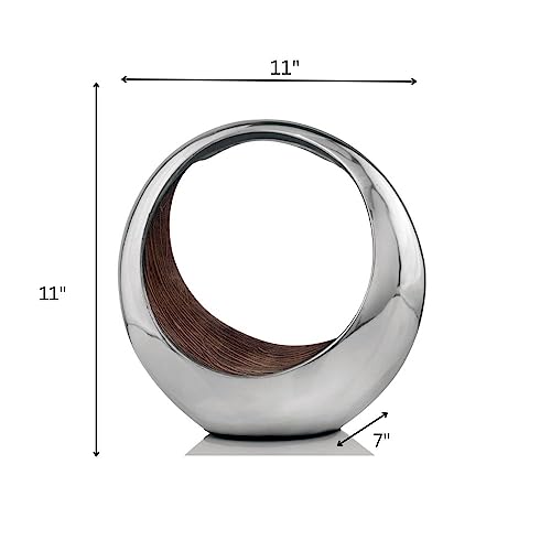 Modern-Day-Accents-3502-Small-Anillo-2-Tone-Decorative-Aluminum-Tabletop-Accents-House-Decor-Bowl-Modern-Engagement-Wedding-Trays-Ring-Display-Stand-Key-Holder-11L-x-7W-x-11H-Brown-Silver Modern Day Accents 3502 Small Anillo 2 Tone Decorative Aluminum Tabletop Accents House Decor Bowl Modern Engagement Wedding Trays Ring Display Stand Key Holder 11L x 7W x 11H Brown Silver