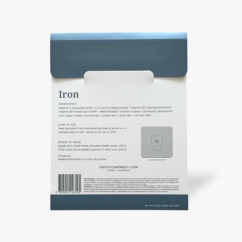 Image of The Patch Remedy Iron Patch | Iron Bisglycinate, Vitamin C, B9 (Methylfolate), B12, Beta-Carotene, Astaxanthin | 30 Patches