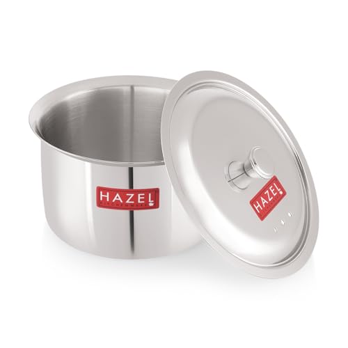 Image of HAZEL Stainless Steel Patila with Lid Cooking Vessel, 1500ml | Mirror Finish Cooking Pot | Durable Induction & Gas Compatible Bhagona /Tope for Boiling Milk, Tea, and Cooking | Silver