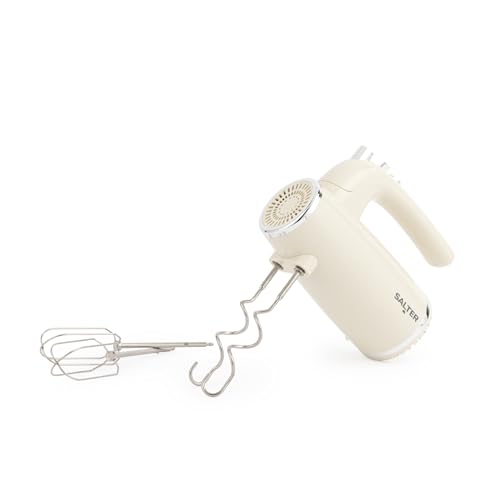 Salter Cream Retro Hand Mixer – Electric Whisk, 5 Speeds + Turbo, XL Chrome Beater & Dough Hook Accessories, Baking Mixer, For Pizza Dough, Meringue, Eject Function, Vintage-Inspired Design, 400W