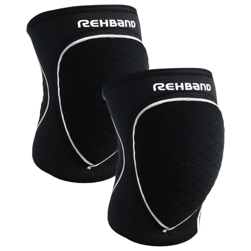 Rehband Rodilleras para voleibol, balonmano y deportes de interior, rodilleras de neopreno cómodas y ajustadas, para mujeres y hombres, Color:Negro - 1 Par, Talla:XS