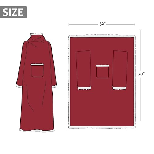 Image of Catalonia Sherpa Wearable Blanket with Sleeves Arms,Super Soft Warm Comfy Large Fleece Plush Sleeved TV Throws Wrap Robe Blanket for Adult Women and Men Wine