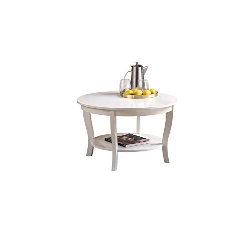 Convenience Concepts American Heritage Round Coffee Table 30" - Classic Living Room Table with Storage Shelf, Traditional Round Family Room Center Table, White - Image 4