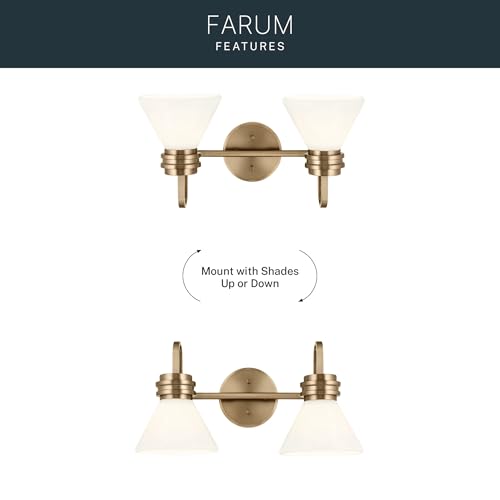 Kichler Farum 2-Light Bathroom Vanity Light Fixture with Opal Glass Shades in Champagne Bronze, Modern Wall Mount Over Mirror for Powder Room (19.25" W x 9.5" H), 55154CPZ by Kichler - Image 6