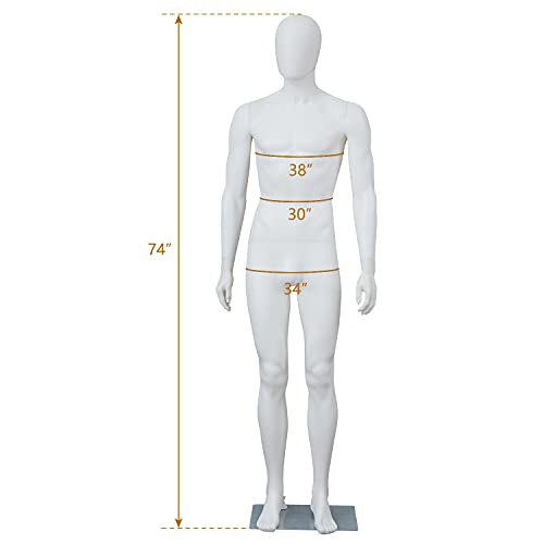Kinfant RBMS101WT 6Ft Male Mannequin Dress Form Display - Manikin Torso Stand Realistic Full Body Mannequin thumb #2