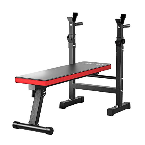 Sandinrayli Foldable Bench Press, Olympic Weight bench for Home Gym, Adjustable Workout Bench (Red)