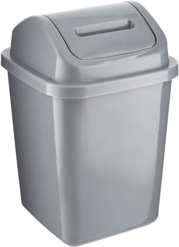 MantraRaj 5L Bathroom Bin Swing Top Dust Bin Plastic Waste Paper Basket Rubbish Trash Can Square Small Swing Top Desktop Kitchen Bathroom Garbage Office Dustbin 5 Litre (Grey)