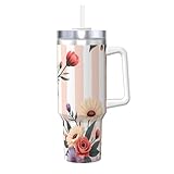 ZSUUGJ Isolierter Becher mit Griff und Strohhalm-Deckel, isolierter...