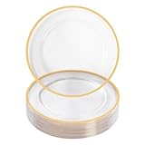 Goodluck 25 Pack Reusable Plastic Clear Charger Plates with Gold Rim, 12-Inch, for Dinner, Wedding, Party, Event Table Decoration, Clear&Gold