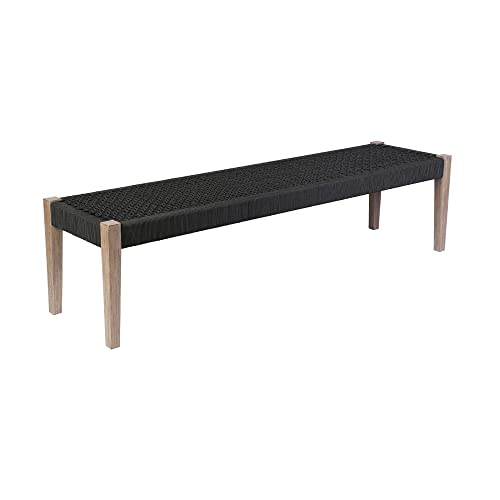 Armen Living Camino Modern Outdoor Patio Rope And Wood Dining Bench, Charcoal #TOP4