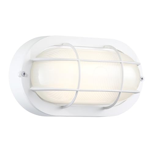GRUENLICH 8.5'' Oval Outdoor Wall Lights, Dimmable LED Bulkhead Light, Sauna & Exterior Lighting, ETL Rated, 6W 600 Lumen, 3000K Warm White, White Cast Aluminum, Wall/Ceiling Mount, 1-Pack by GRUENLICH - Used condition - US$17.69