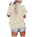 Women Cotton Linen Shirts with Pockets Casual Solid Short Sleeve Button Down Blouse Tunic Shirt Summer Tops Plus Size D-Brown