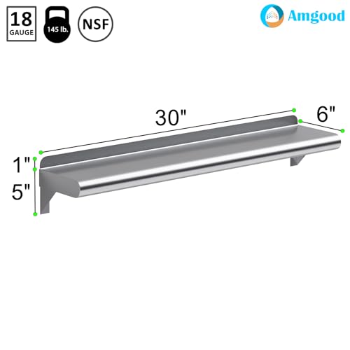 Image of AmGood 6 in. x 30 in. Stainless Steel Wall Shelf | NSF | Metal Shelving | Garage, Laundry, Storage, Utility Room | Restaurant, Commercial Kitchen