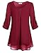 Cestyle Tunic Tops Women, Ladies Trendy Round Neck Half Sleeve Roll Shirt Plus Size Form Fitting Comfortable Woven Warm Drape Trapeze Pintuck Layering Blouses Flowy Outfit Autumn Clothes Red XXL