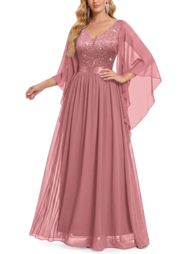 Image of Miusol Women's Deep-V Neck Lace Contrast Sequin Formal Evening Maxi Dress