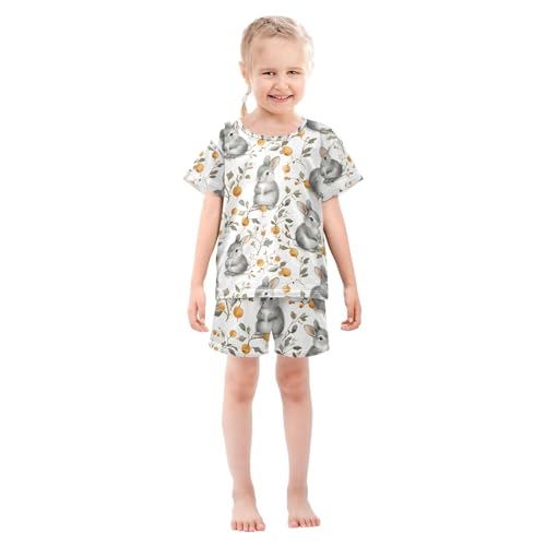 ALAZA Bunny Berry Rabbit Animal Pajamas Set Short Sleeve Cotton Sleepwear Summer Pjs 2 Piece 5-14Y3