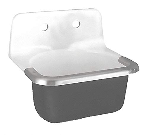 American-Standard-7692008020-Lakewell-Cast-Iron-Wall-Mounted-Service-Sink-with-Drilled-Back-2-Holes-on-8-Inch-Center-and-Rim-Guard-22-by-18-Inch-White