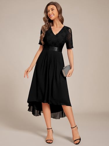 Image of Ever-Pretty Women's V Neck Lace Chiffon Half Sleeves A Line Hi-Lo Wedding Guest Dresses 04489
