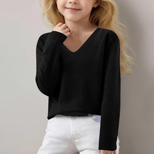 Girls V Neck Knit Pullover Sweaters Fall Casual Warm Long Sleeve Knitwear Soft Plain Pullover Sweatshirt2