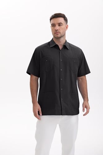 Mens Guayabera Shirts for Men Casual Short Sleeve Shirts with Snap Buttons and Four Pockets3