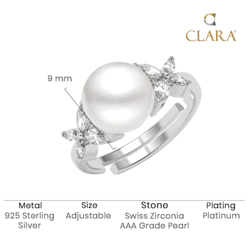 Image of Clara 925 Sterling Silver Real Pearl Pendant Earrings Chain Bracelet Ring | Platinum Plated, Swiss Zirconia | Gift for Women & Girls