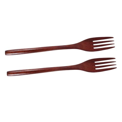 UTHCLO 2pcs Long Handle Wooden Fork for Japan Kitchen Natural Wood Salad Mixing Fork Utensil