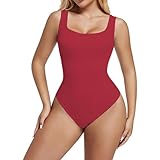Women's Bodysuit Sleeveless Square Neck One Piece Bodysuits Tops Tummy Control Fashion Shapewear(1A-Red, M)