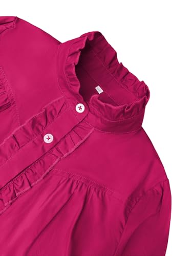 Image of Girls Button Down Shirt Puff Sleeves Blouse Summer Cute Top Doll Collar School Uniform, 4-13Y
