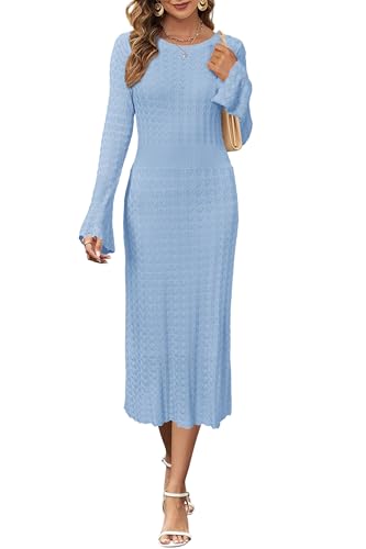 Image of Newshows Women's Hollow Slim Summer Fall Church Work Casual Sweater Dress