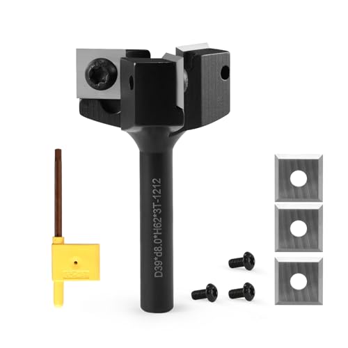 Planfräser 8mm Schaft 39mm Durchmesser Präziser Hobelfräser mit VHM Wendeplatten 3 Flöten CNC Planfräser für Oberfräse 8mm Wendeplattenfräser holz Abflachfräser Schaftfräser Oberflächenbit