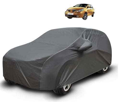 Image of Auto Hub Waterproof Car Cover Compatible with Tata Manza with Mirror Pockets, Soft Cotton Lining, Manza Car Cover Waterproof, Grey