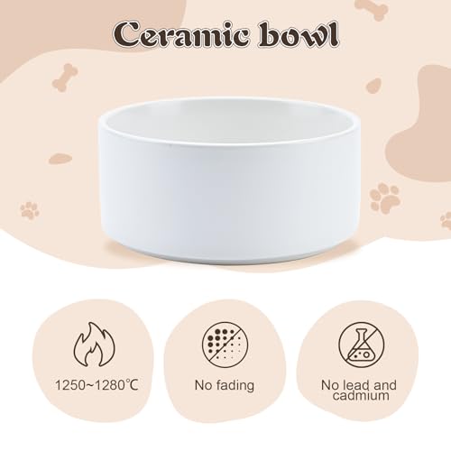Gamelle surélevée en céramique blanche avec support bois pour chien moyen