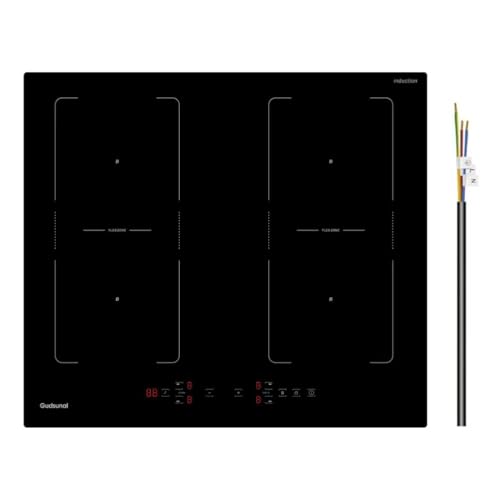 Gudsunal Plaque à Induction 4 Feux, Table de Cuisson Encastrable 7200W avec Double Flex Zone, 9 Niveaux, Booster, Minuterie, Arrêt Automatique & Verrouillage...