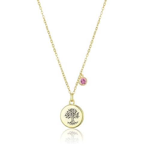 Tree of Life Birthstone Necklace, Gold Plated Jewelry for Women, Personalized Necklace Gift for Birthdays and Anniversaries, Adjustable 16+2in丨Tourmaline Cover