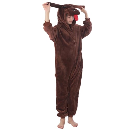WOYASIM Flannel Animal Costume Onesie Kids Halloween Costumes for Girls Boys One Piece Easter Cosplay Tedy Dog 140