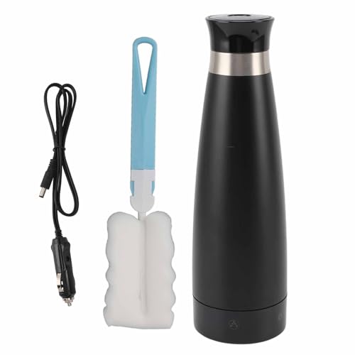 Caldera eléctrica portátil de 280 ml, de acero inoxidable 304, calentador de agua con encendedor de cigarrillos para el hogar, camión, oficina, color negro
