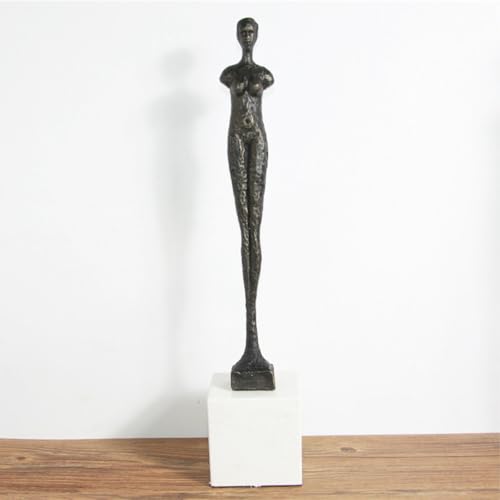 Escultura Abstracta de Hombre y Mujer estilo Giacometti con Base de Mármol