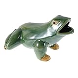 DOITOOL Keramik Froschfigur mit Wasserspiel 23x16x14cm Realistische Garten Deko für Teich Terrasse Aquarium