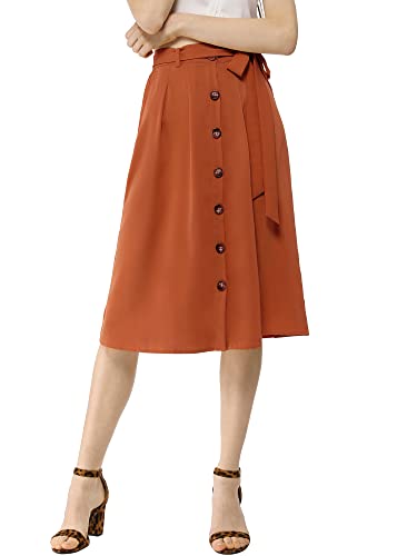 Allegra K Women's Button Front Casual High Waist Belted Midi Flare Skirt4