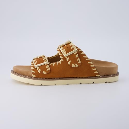 CUSHIONAIRE Women's Wyatt whipstitch footbed sandal with +Comfort, Wide Widths Available2