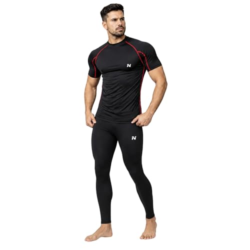 Image of NINQ Men Polyester Spandex Men's Sports Running Set Compression Shirt + Pants Skin-Tight Long Sleeves Quick Dry Fitness Tracksuit Gym Yoga Suits