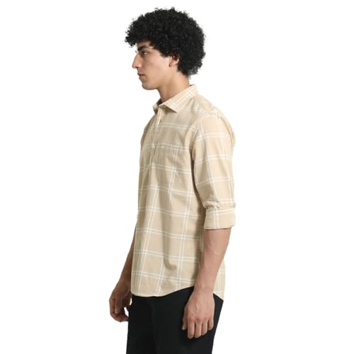 Image of BASICS 100% Cotton Checked Shirt for Men | Slim Fit | Everyday Smart Casual Wear | Full Sleeve