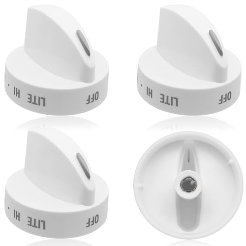 Upgraded 4Pcs 316442512 Range Surface Control Knob White Burner Knob Fit for Frigidaire Kenmore Sears Gas Ranges - Replaces 1465863 AP4327159 PS2332410