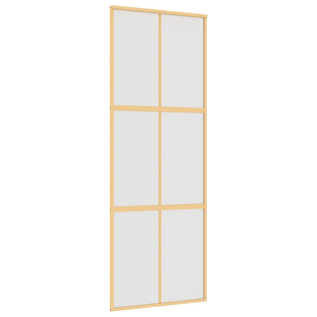 Porta scorrevole dorata, 76 x 205 cm, vetro temperato opaco, telaio in alluminio, silenzioso, scorrevole, per soggiorno, moderna porta interna con privacy