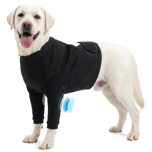 Pawfun Dog Recovery Suit for Front Legs Dog Elbow Protector with Padded Elbow Coverage to Stop Licking Front Leg Sleeve for Hot Spots Wounds Hygroma Calluses & Post-Surgery Care Black S