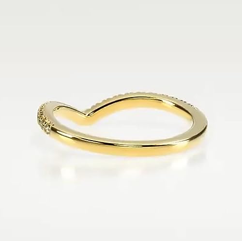 IVY & BAUBLE Simulated-Diamond Stackable Wave CZ Rings- Pairable with Engagement Ring | Chevron Wedding Bands for Women in 18K Rose Gold, Yellow Gold & White Gold Plating3